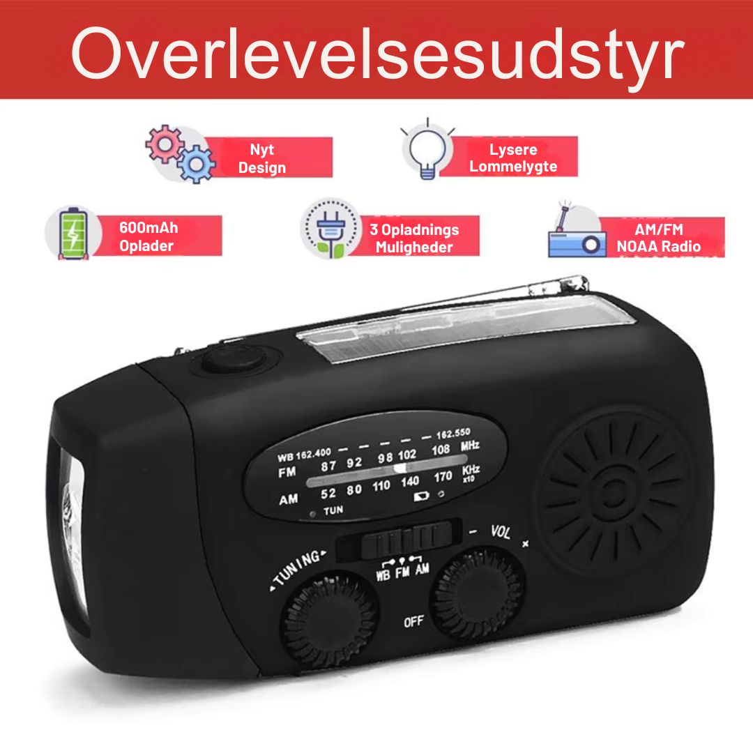 SafeRadio™ – Nødradio med Powerbank og Lommelygte