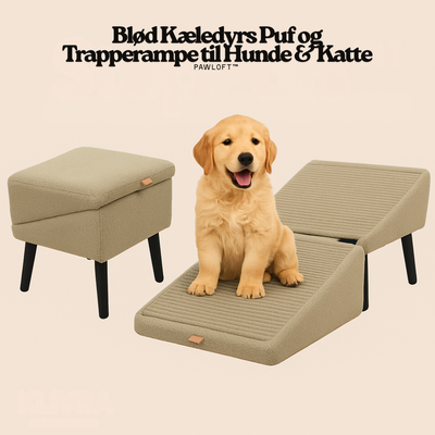 PawLoft™ – Blød Kæledyrs Puf og Trapperampe til Hunde & Katte