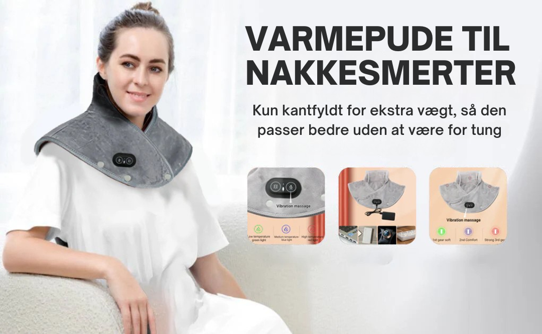 ReliefPro™ – Nakke- og Skuldervarmedyne med Vibration
