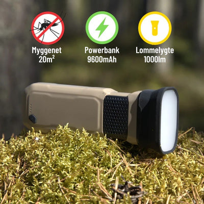 TriGuard™ - Myggbeskytter, Powerbank & Lommelygte