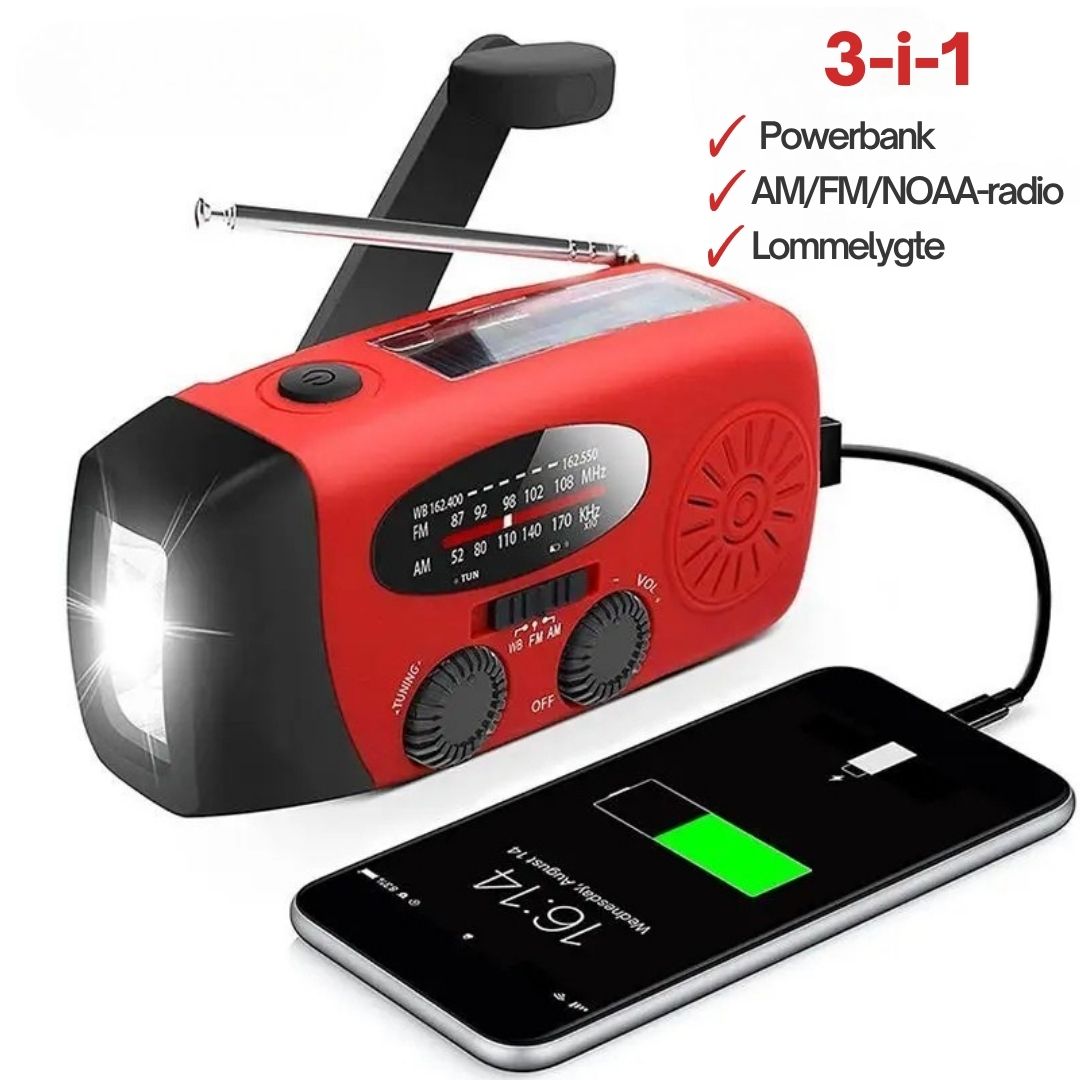 SafeRadio™ – Nødradio med Powerbank og Lommelygte