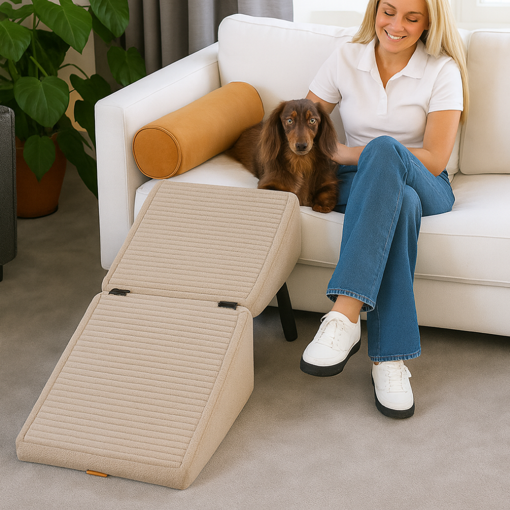 PawLoft™ – Blød Kæledyrs Puf og Trapperampe til Hunde & Katte