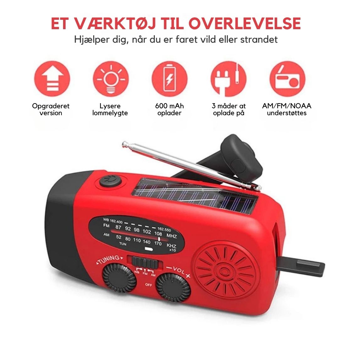 SafeRadio™ – Nødradio med Powerbank og Lommelygte