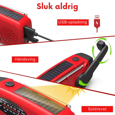 SafeRadio™ – Nødradio med Powerbank og Lommelygte