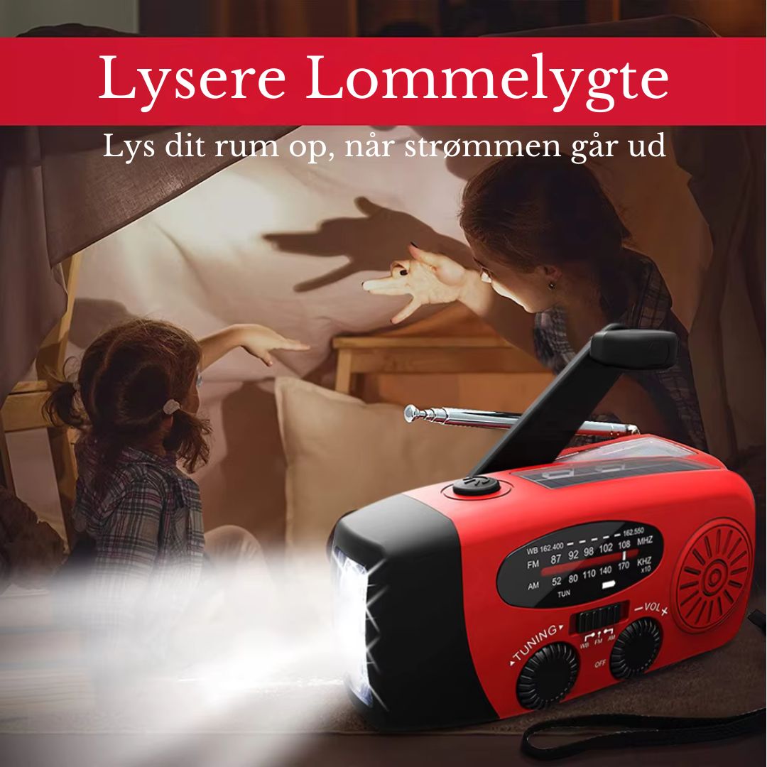SafeRadio™ – Nødradio med Powerbank og Lommelygte