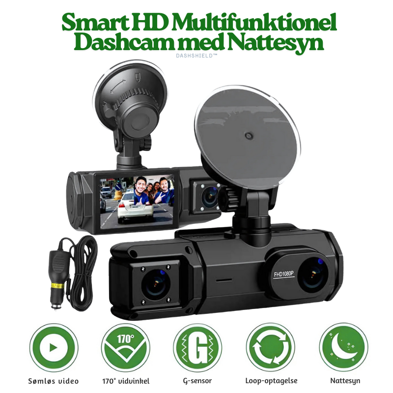 DashShield™ – Smart HD Multifunktionel Dashcam med Nattesyn