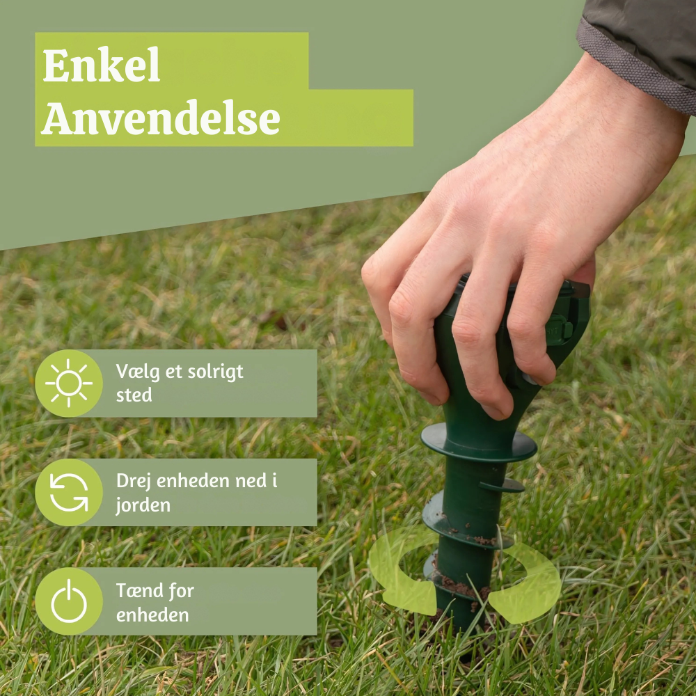EcoShield™ – Solcelledrevet Muldvarpe og Gnaverskræmmer