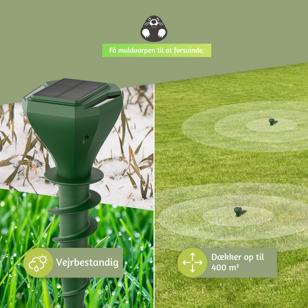 EcoShield™ – Solcelledrevet Muldvarpe og Gnaverskræmmer