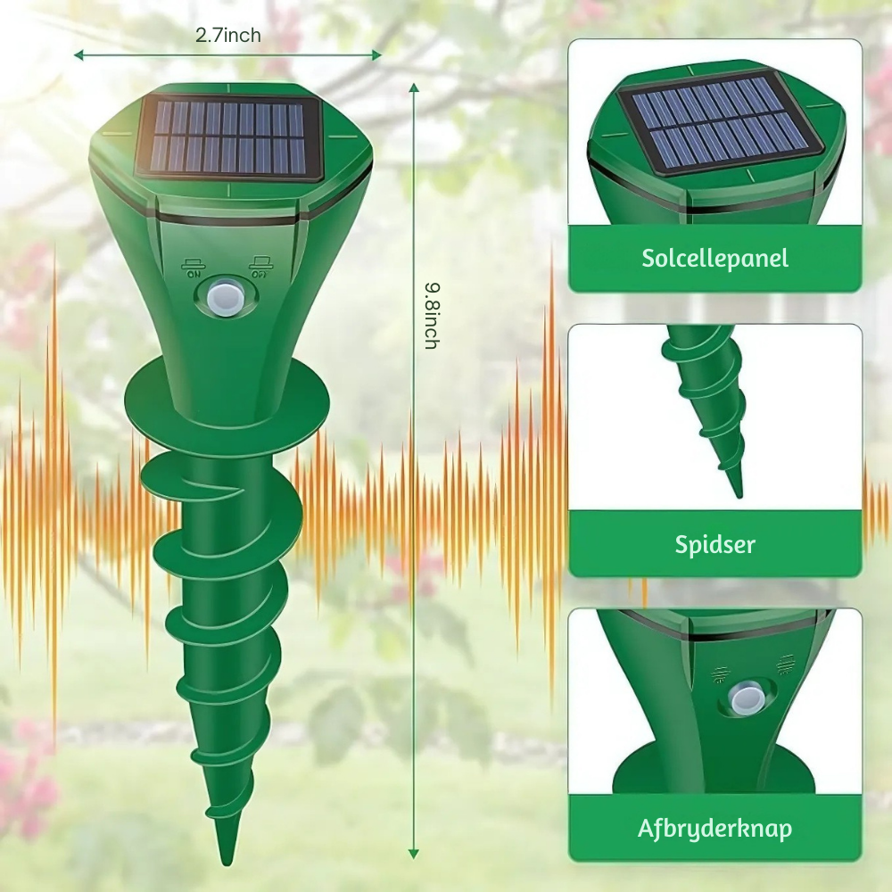 EcoShield™ – Solcelledrevet Muldvarpe og Gnaverskræmmer
