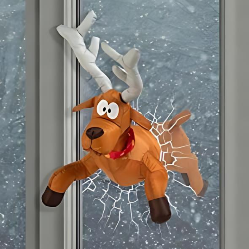 JollyCrash™ – Julemand og Rensdyr Vindues-Crash Dekoration