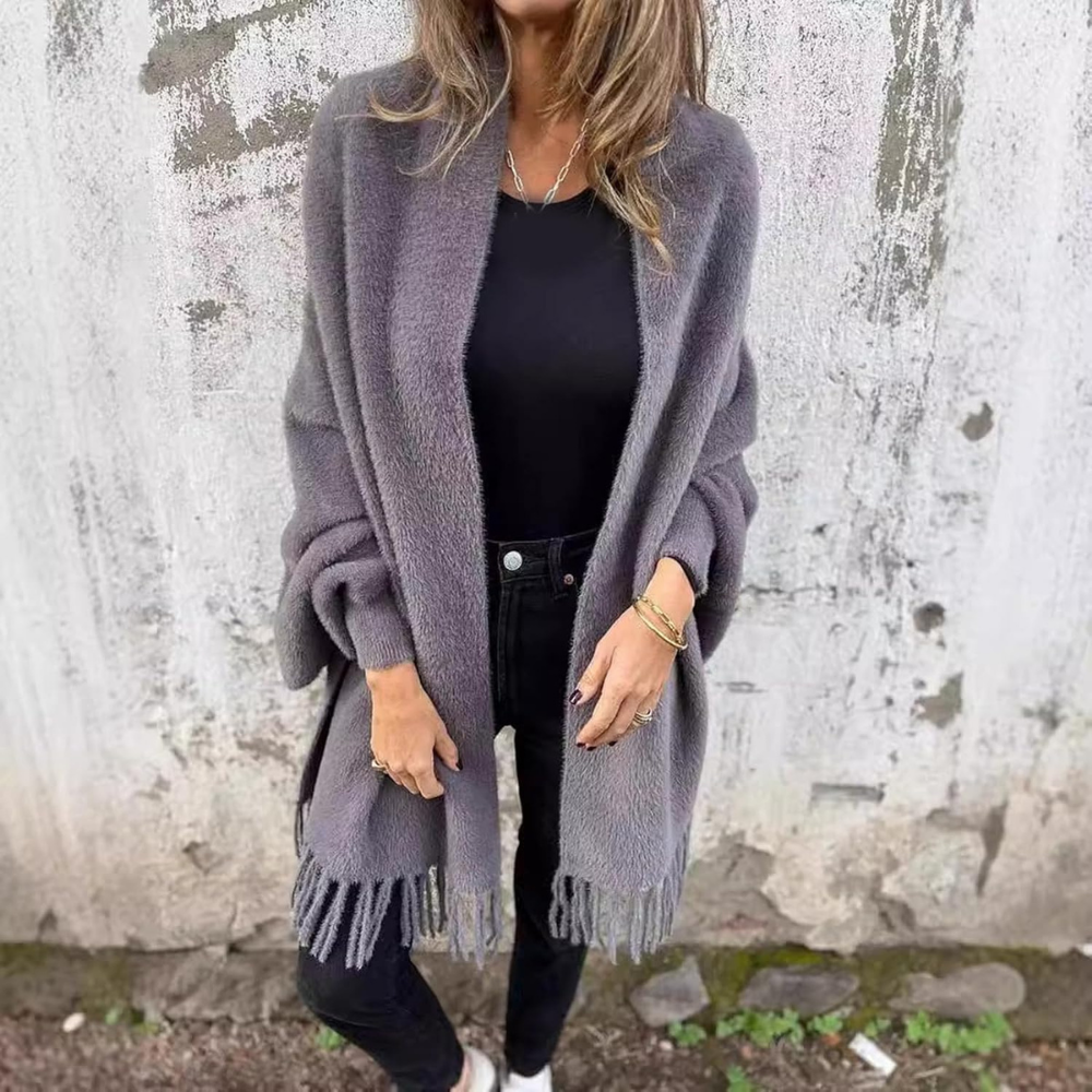 Klara™ – Strikket Dame Sjal med Frynser