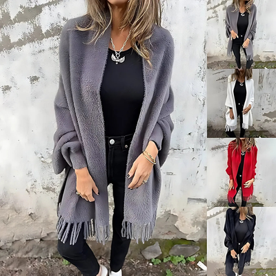 Klara™ – Strikket Dame Sjal med Frynser