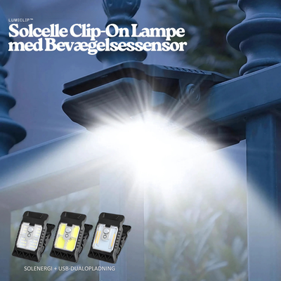 LumiClip™ – Solcelle Clip-On Lampe med Bevægelsessensor