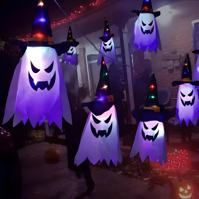 PhantomGlow™ – Halloween Hængende Spøgelses-Heksehat Lamper