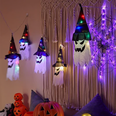 PhantomGlow™ – Halloween Hængende Spøgelses-Heksehat Lamper