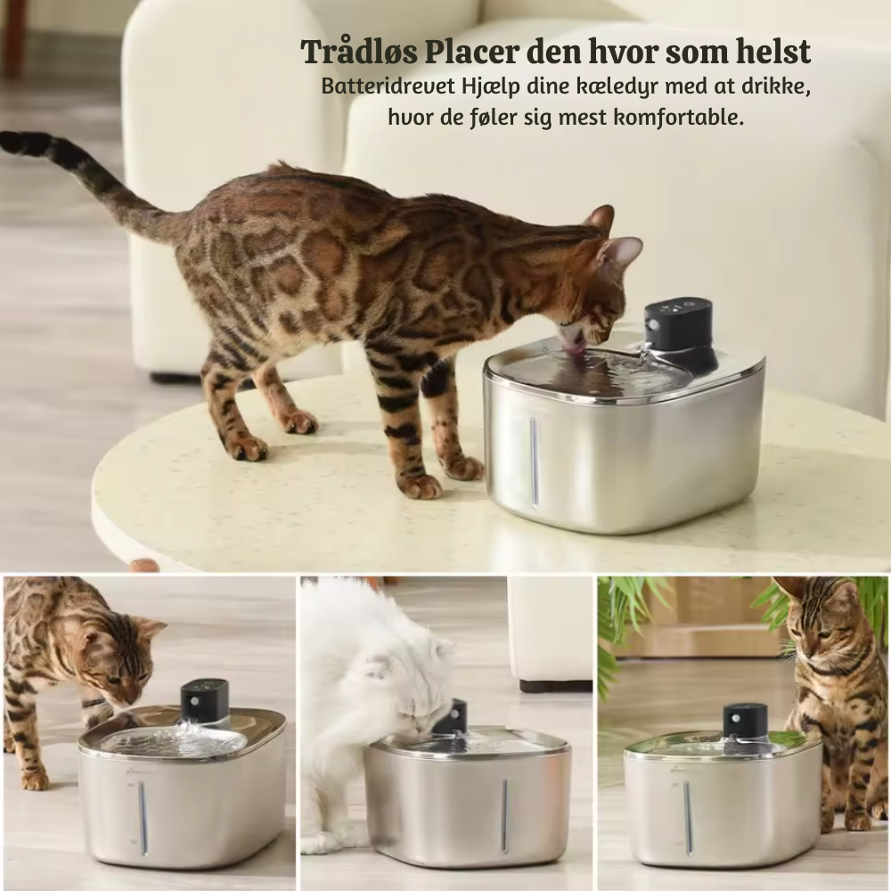 PurrFlow™ – Trådløs Automatisk Vandfontæne til Katte