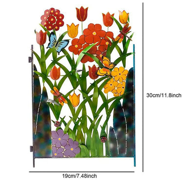 FarveBlomst™ - Farverigt sommerfugle- og blomsterhegnspanel i metal til fantastisk udendørs indretning