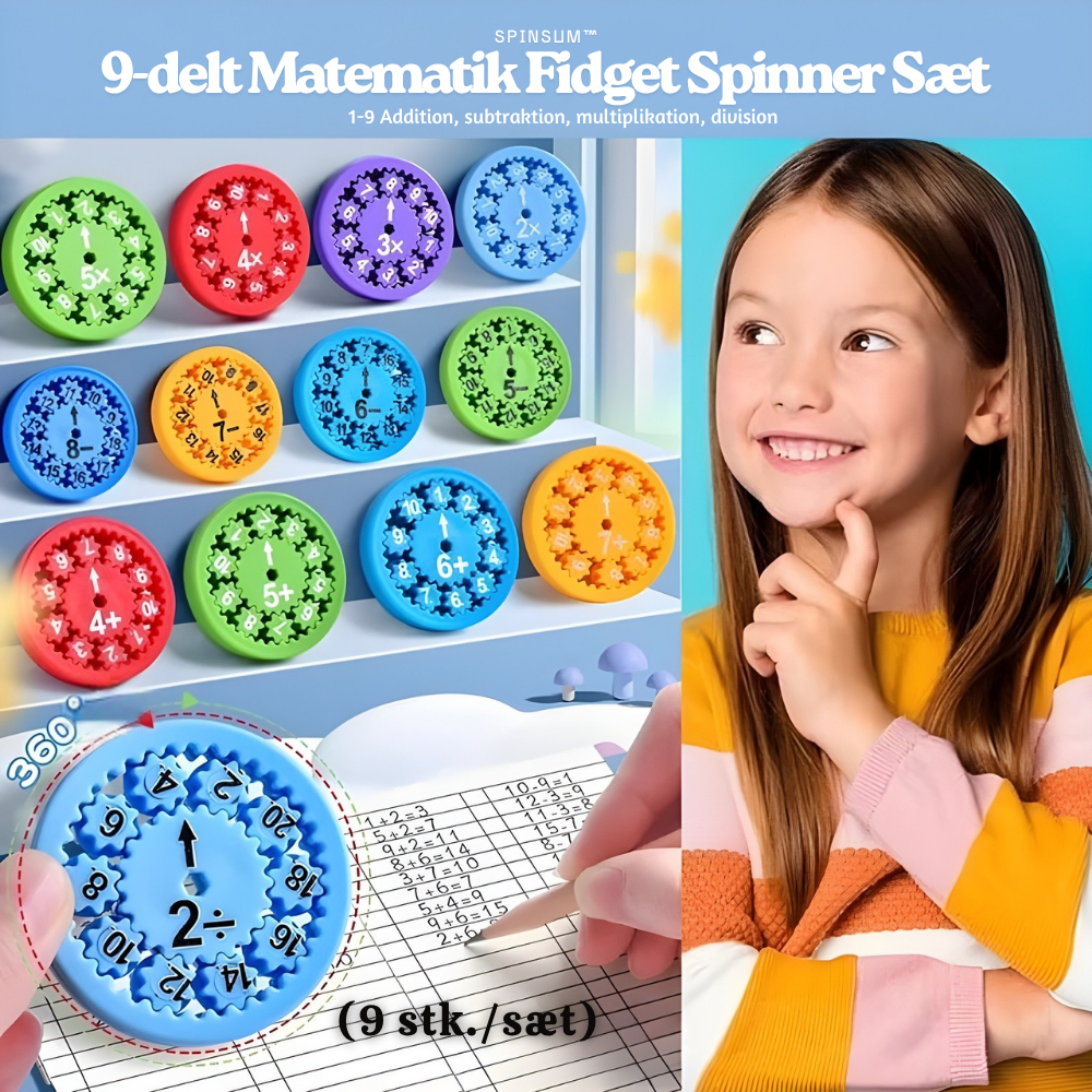 SpinSum™ – 9-delt Matematik Fidget Spinner Sæt