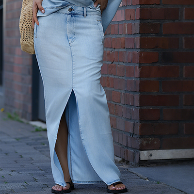 Ottilia™ – Elegant Denim Skulderfri Top & Nederdelsæt